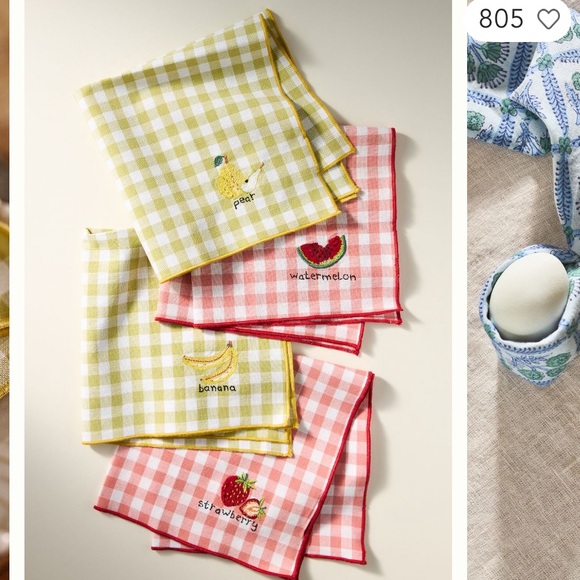 Anthropologie Embroidered Cotton Napkins Strawberry, Pear, Banana Watermelon - Picture 7 of 7